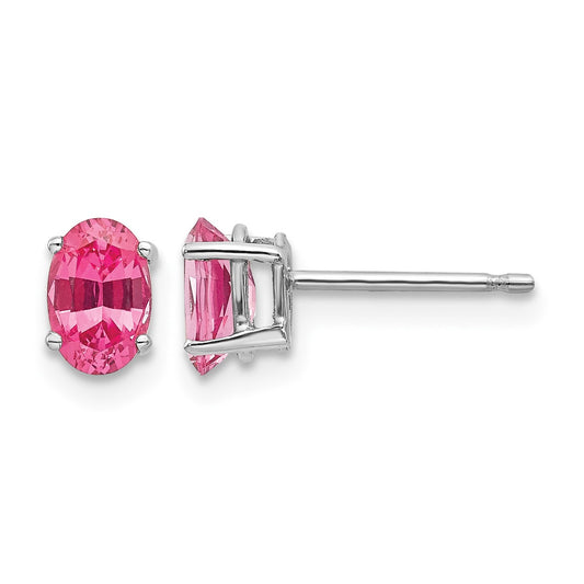 14k White Gold 6x4mm Oval Pink Spinel Post Earrings
