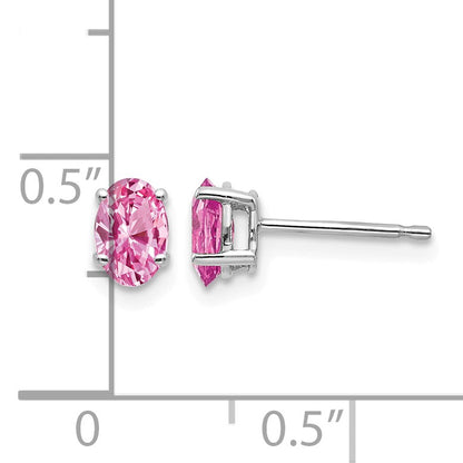 14k White Gold 6x4mm Oval Pink Sapphire Post Earrings