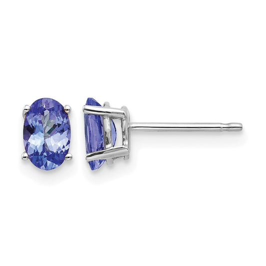 14k White Gold 6x4mm Oval Tanzanite Post Earrings