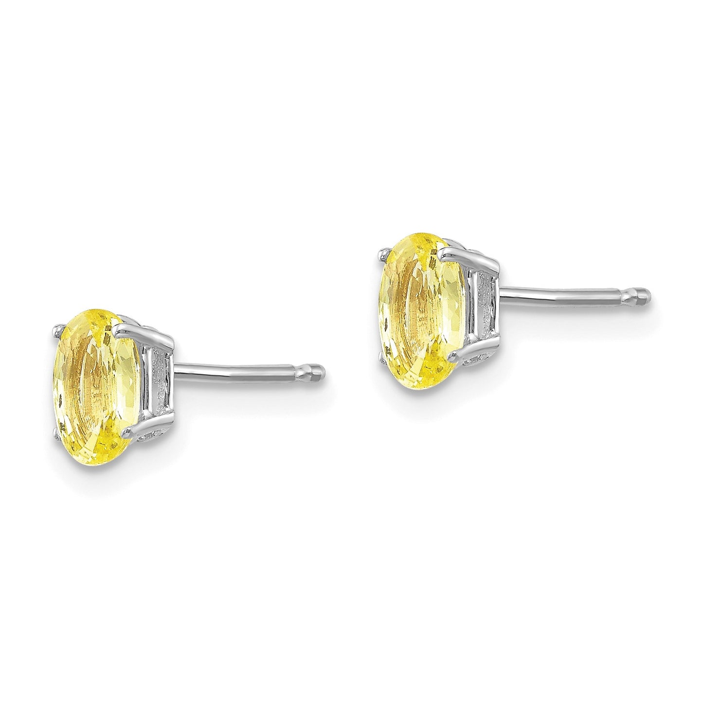 14k White Gold 6x4mm Oval Yellow Sapphire Post Earrings