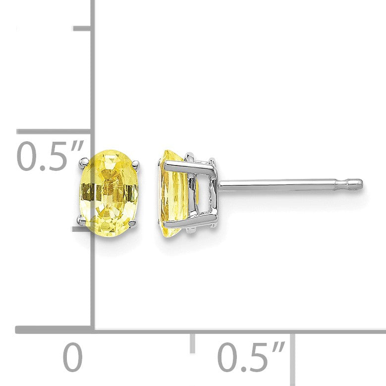 14k White Gold 6x4mm Oval Yellow Sapphire Post Earrings
