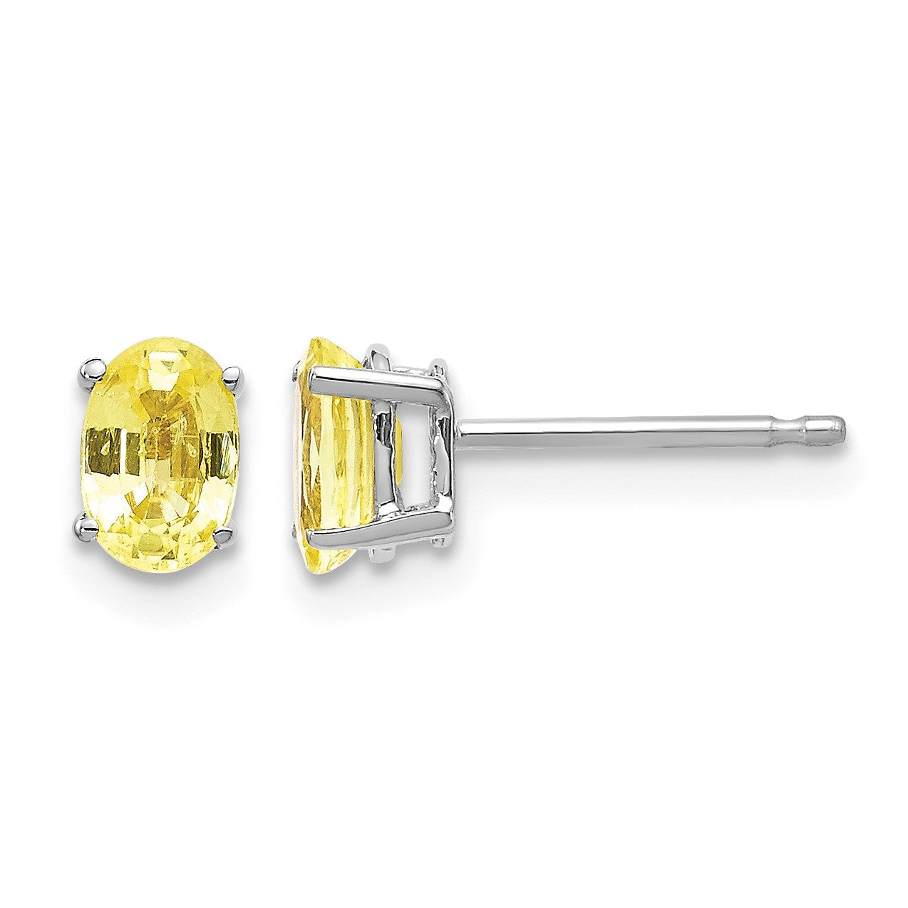 14k White Gold 6x4mm Oval Yellow Sapphire Post Earrings