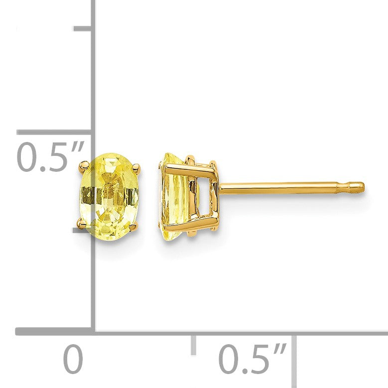 14k 6x4mm Oval Yellow Sapphire Post Earrings
