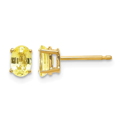 14k 6x4mm Oval Yellow Sapphire Post Earrings