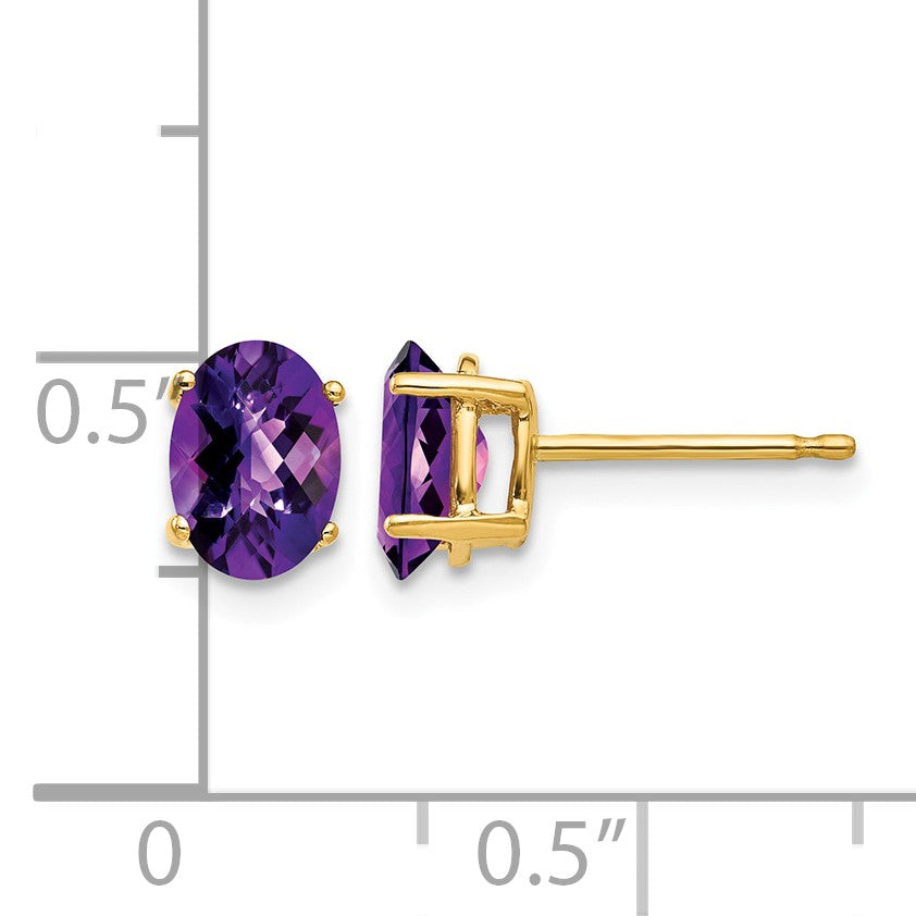 14k 7x5mm Oval Checker-cut Amethyst Post Earrings