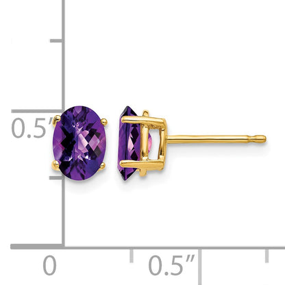 14k 7x5mm Oval Checker-cut Amethyst Post Earrings