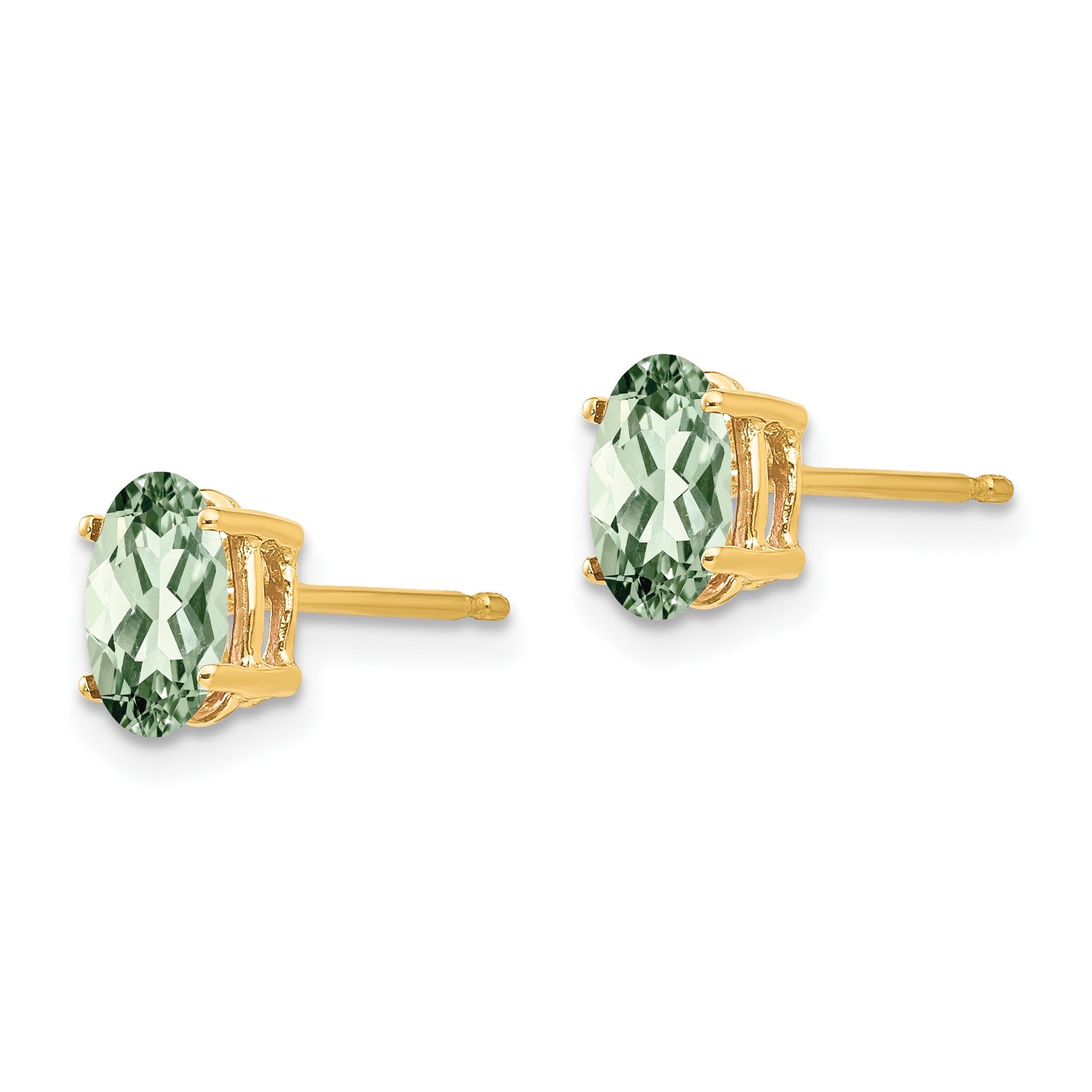 14k 7x5mm Oval Green Quartz Post Earrings