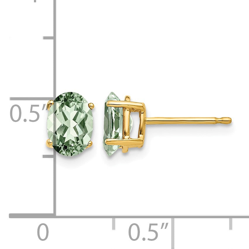 14k 7x5mm Oval Green Quartz Post Earrings