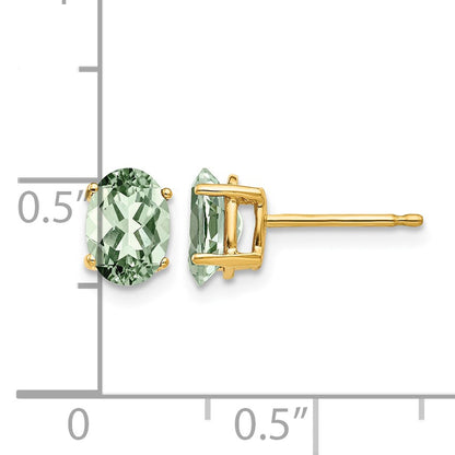 14k 7x5mm Oval Green Quartz Post Earrings