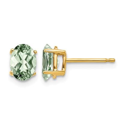 14k 7x5mm Oval Green Quartz Post Earrings