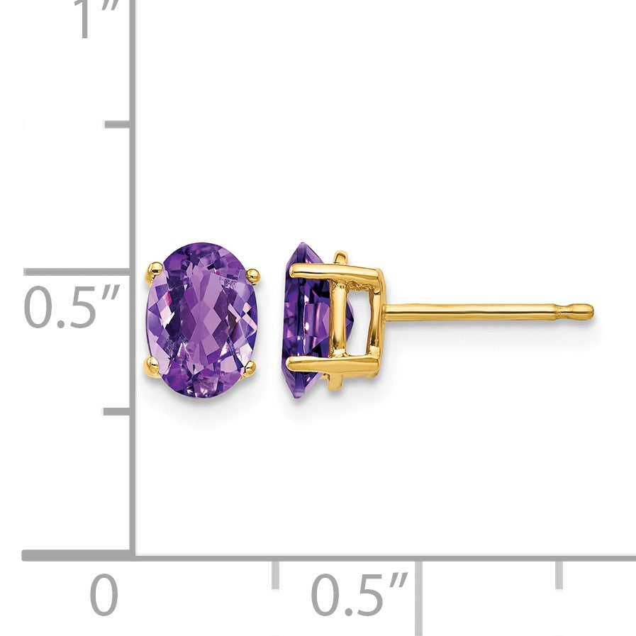 14k 7x5mm Oval Amethyst Post Earrings