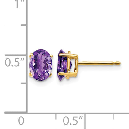 14k 7x5mm Oval Amethyst Post Earrings