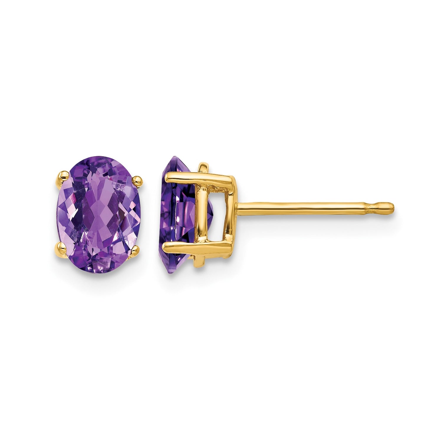 14k 7x5mm Oval Amethyst Post Earrings