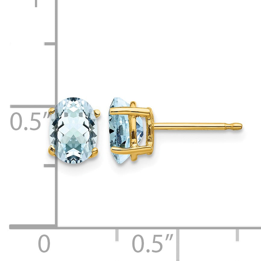 14k 7x5mm Oval Aquamarine Post Earrings