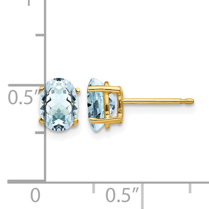 14k 7x5mm Oval Aquamarine Post Earrings