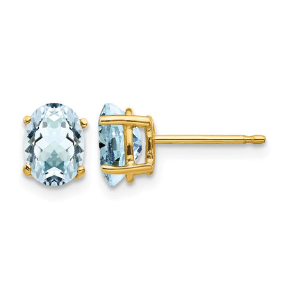 14k 7x5mm Oval Aquamarine Post Earrings