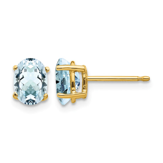 14k 7x5mm Oval Aquamarine Post Earrings