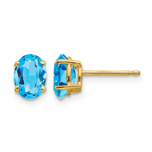 14k 7x5mm Oval Blue Topaz Post Earrings