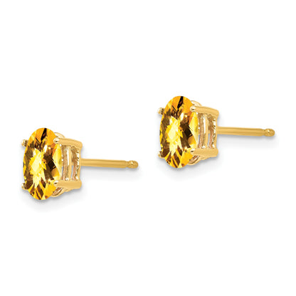 14k 7x5mm Oval Checker-cut Citrine Post Earrings