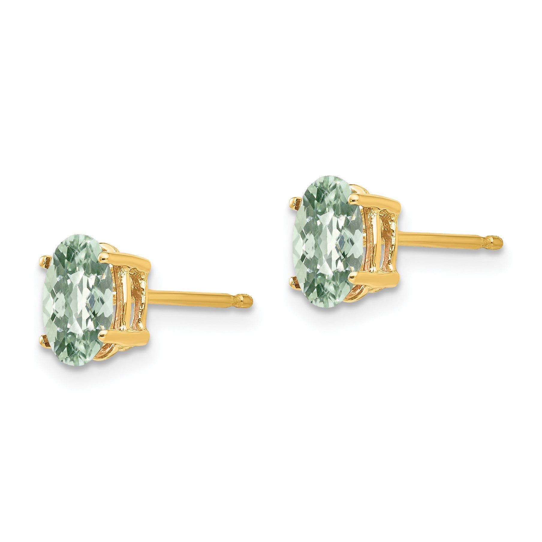 14k 7x5mm Oval Checker-Cut Green Quartz Post Earrings