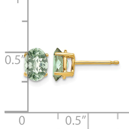 14k 7x5mm Oval Checker-Cut Green Quartz Post Earrings