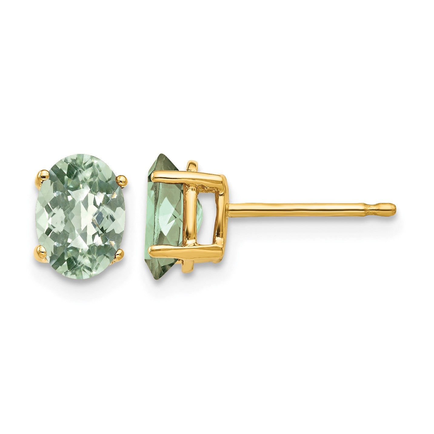 14k 7x5mm Oval Checker-Cut Green Quartz Post Earrings