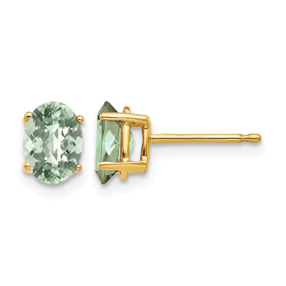 14k 7x5mm Oval Checker-Cut Green Quartz Post Earrings