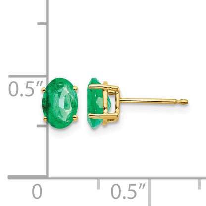 14k 7x5mm Oval Emerald Post Earrings