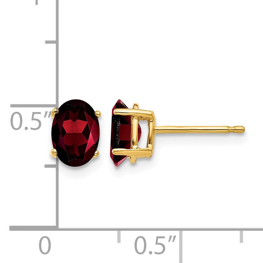 14k 7x5mm Oval Garnet Post Earrings