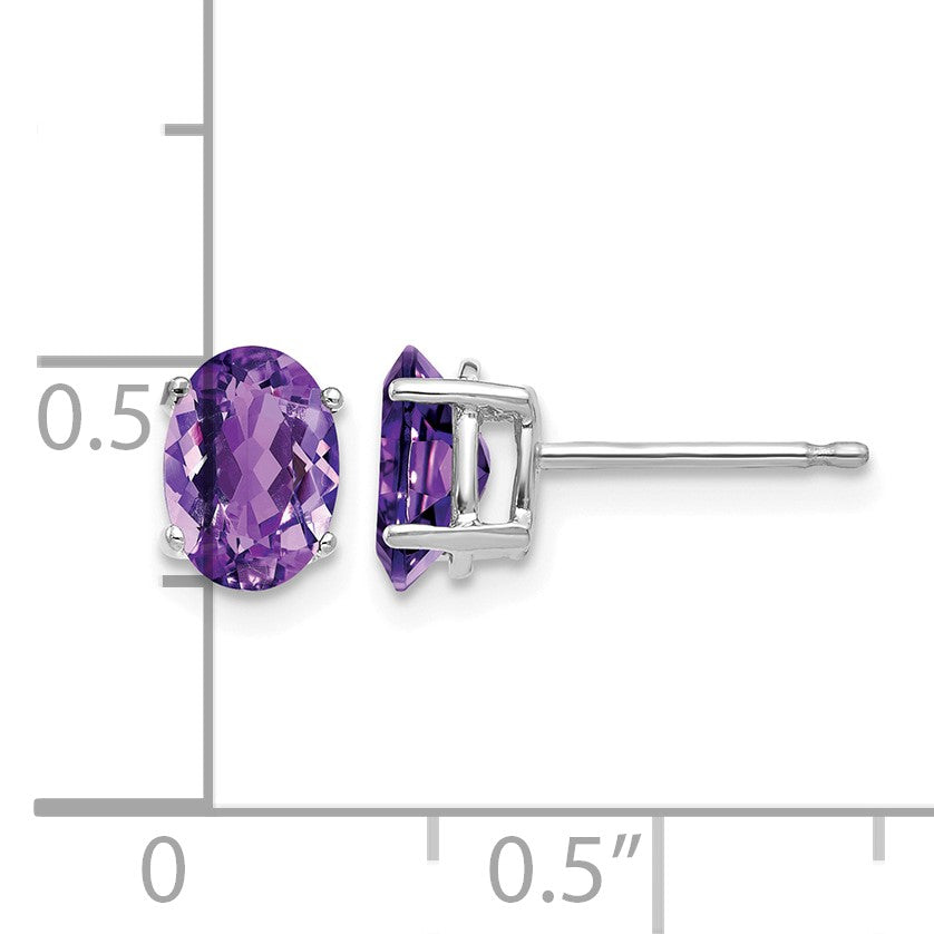 14k White Gold 7x5mm Oval Amethyst Post Earrings