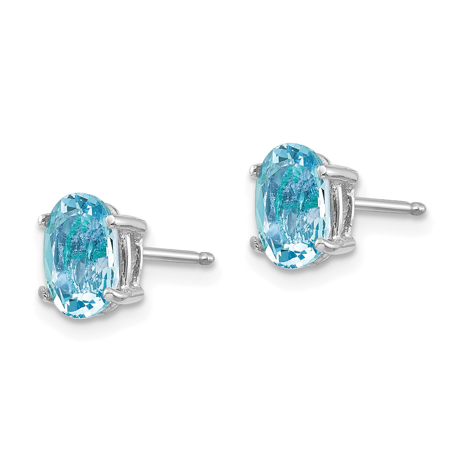 14k White Gold 7x5mm Oval Aquamarine Post Earrings