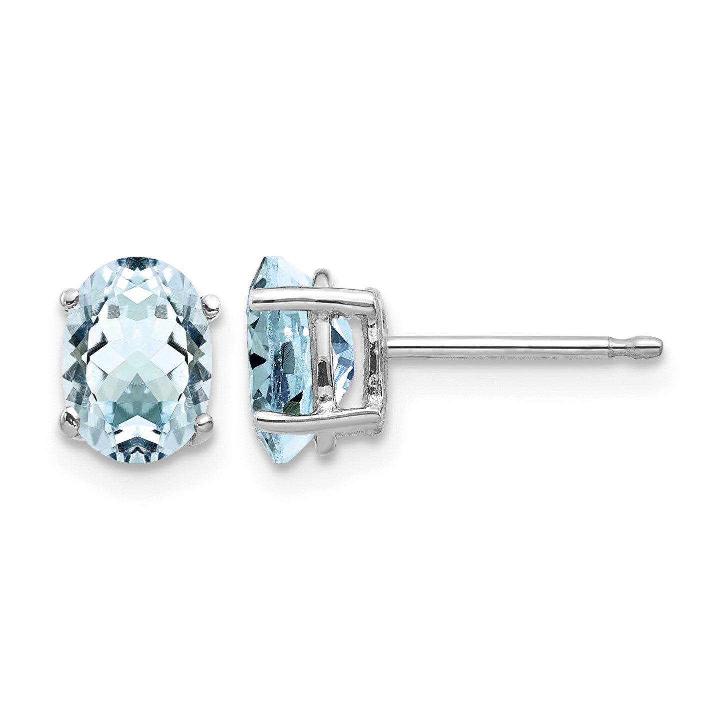 14k White Gold 7x5mm Oval Aquamarine Post Earrings