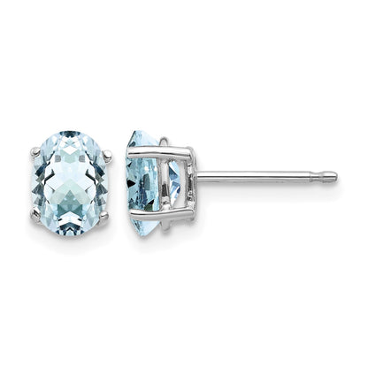 14k White Gold 7x5mm Oval Aquamarine Post Earrings