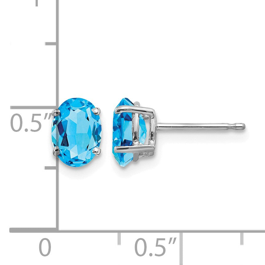 14k White Gold 7x5mm Oval Blue Topaz Post Earrings
