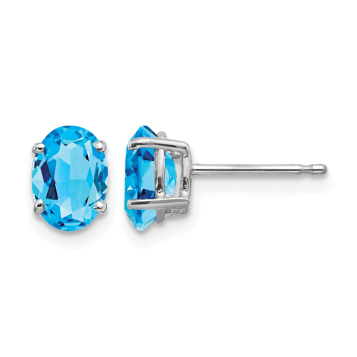 14k White Gold 7x5mm Oval Blue Topaz Post Earrings