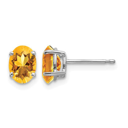 14k White Gold 7x5mm Oval Citrine Post Earrings