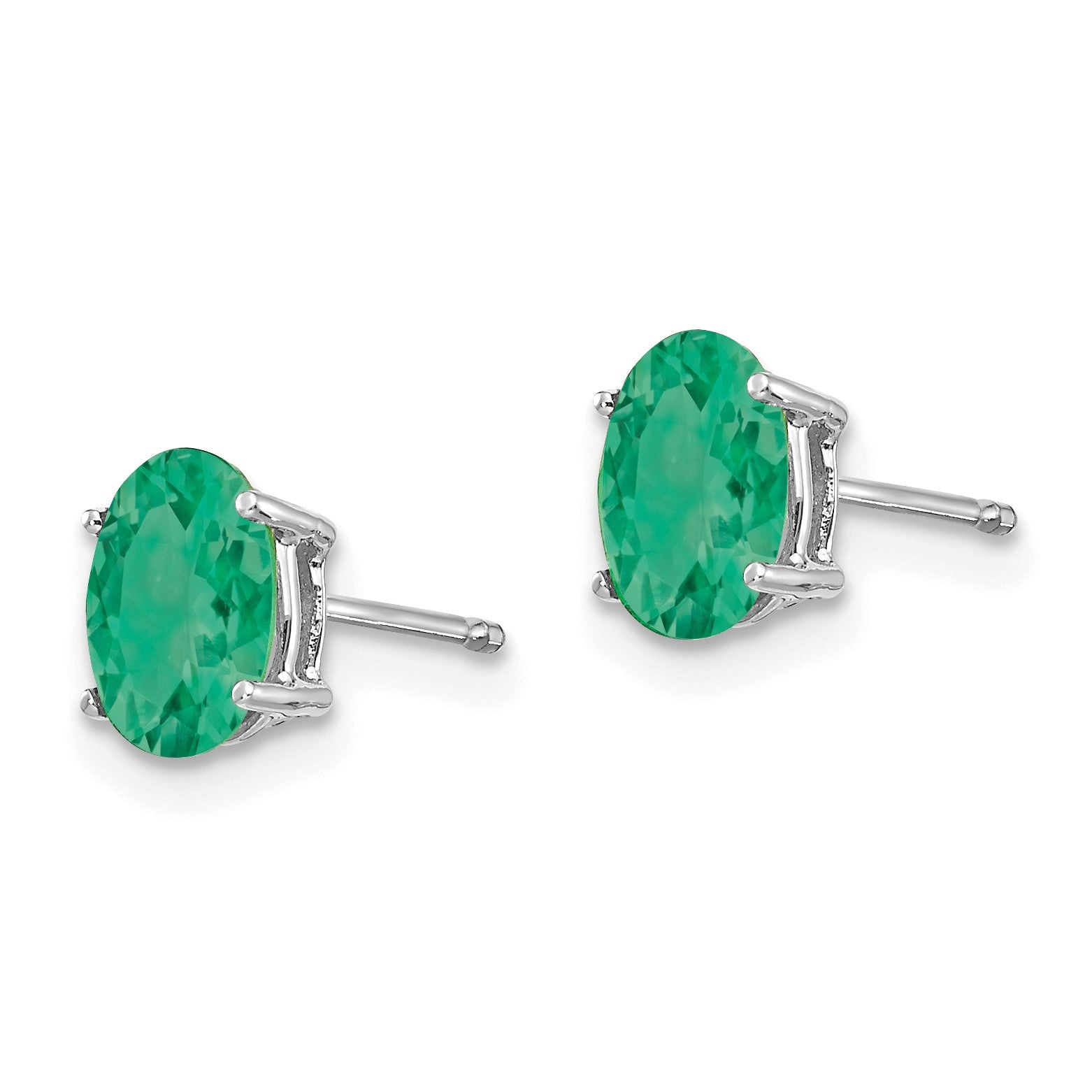 14k White Gold 7x5mm Oval Emerald Post Earrings