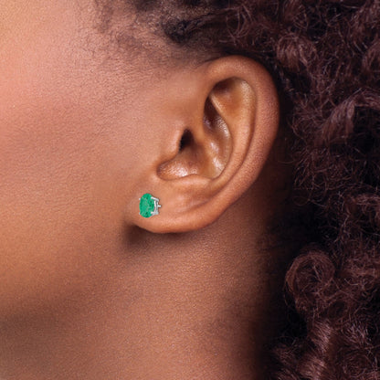 14k White Gold 7x5mm Oval Emerald Post Earrings