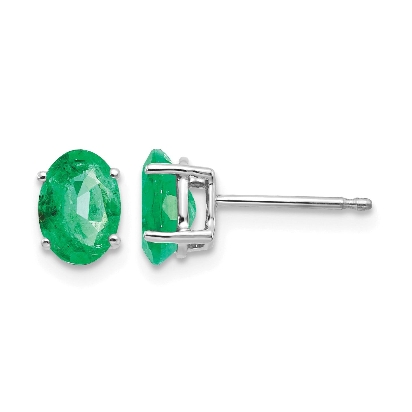 14k White Gold 7x5mm Oval Emerald Post Earrings