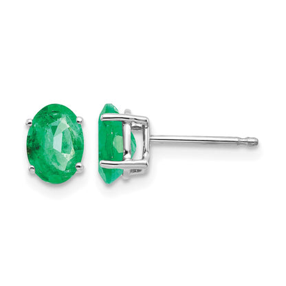 14k White Gold 7x5mm Oval Emerald Post Earrings