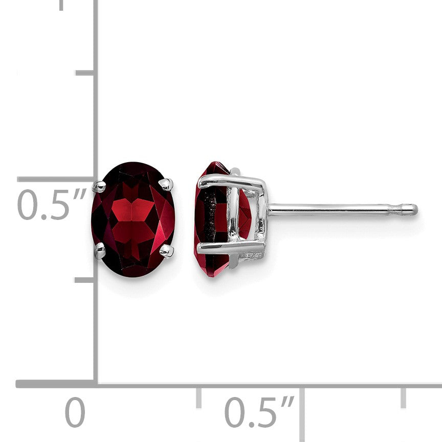 14k White Gold 7x5mm Oval Garnet Post Earrings
