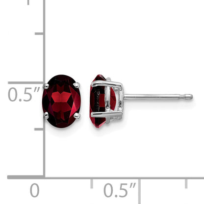 14k White Gold 7x5mm Oval Garnet Post Earrings