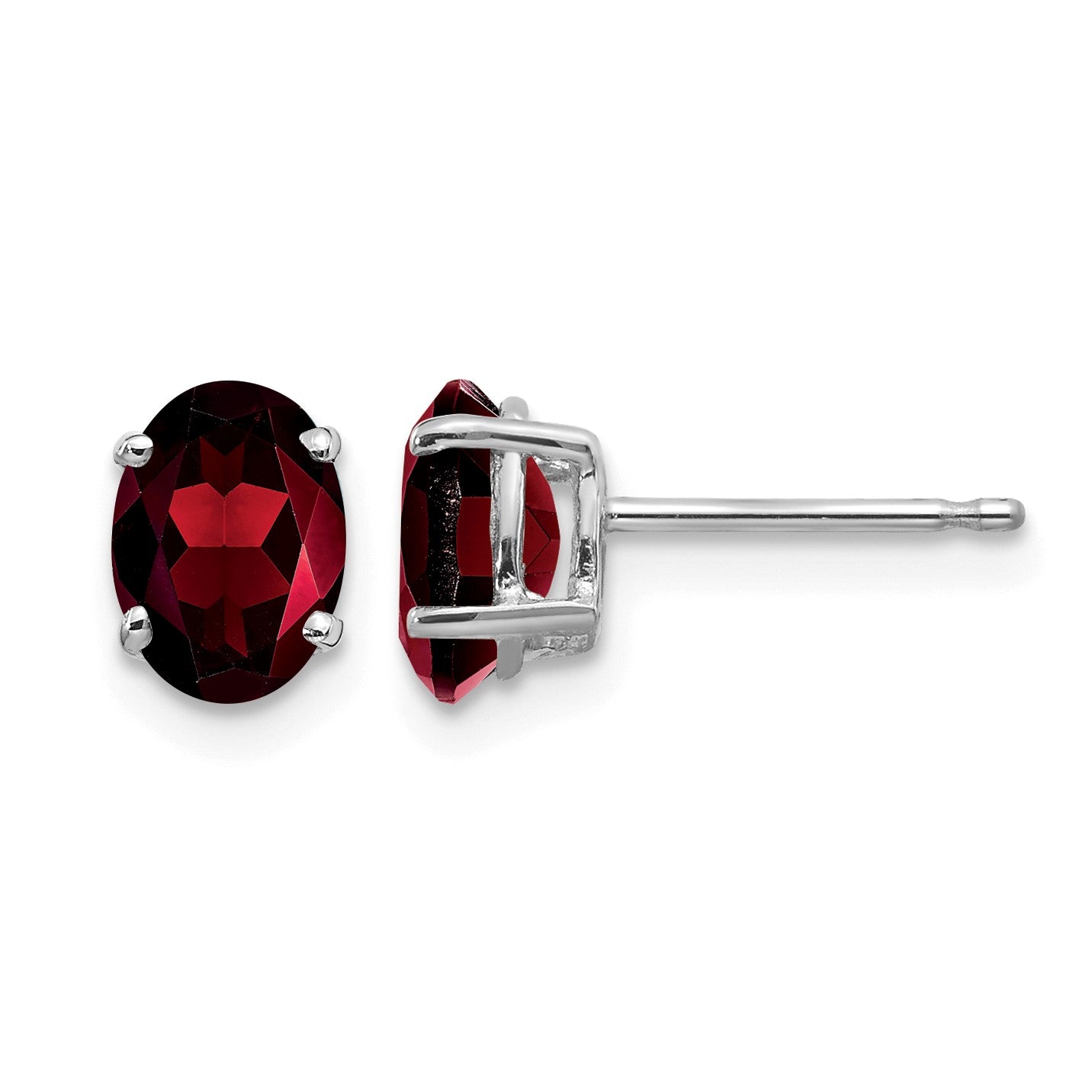 14k White Gold 7x5mm Oval Garnet Post Earrings