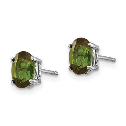 14k White Gold 7x5mm Oval Green Tourmaline Post Earrings