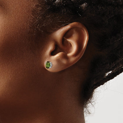 14k White Gold 7x5mm Oval Green Tourmaline Post Earrings