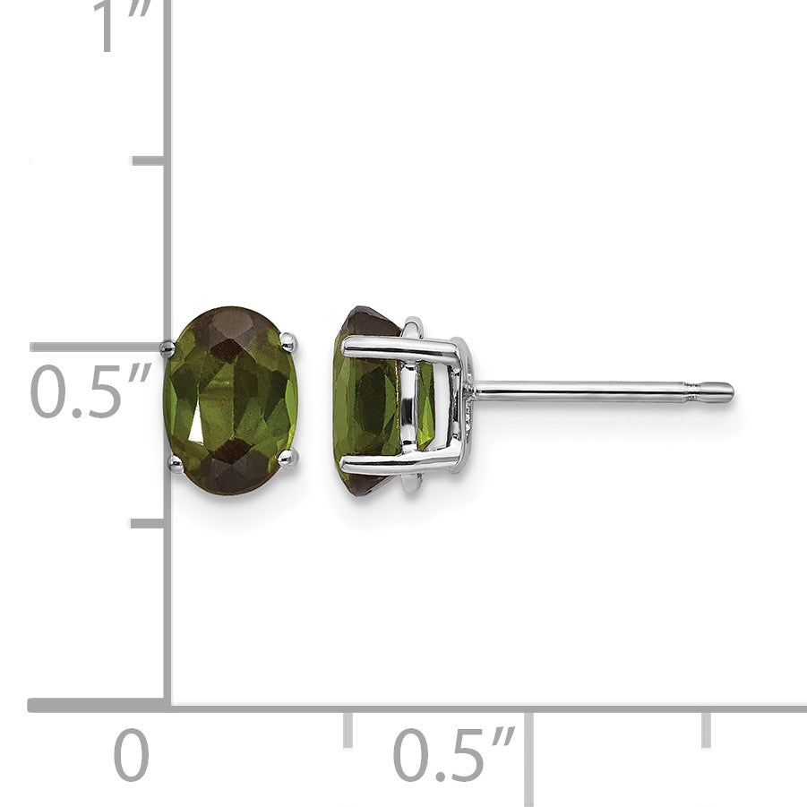 14k White Gold 7x5mm Oval Green Tourmaline Post Earrings