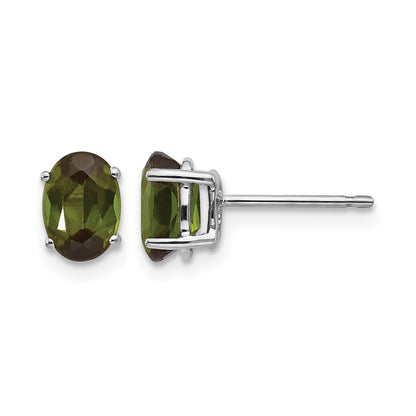 14k White Gold 7x5mm Oval Green Tourmaline Post Earrings