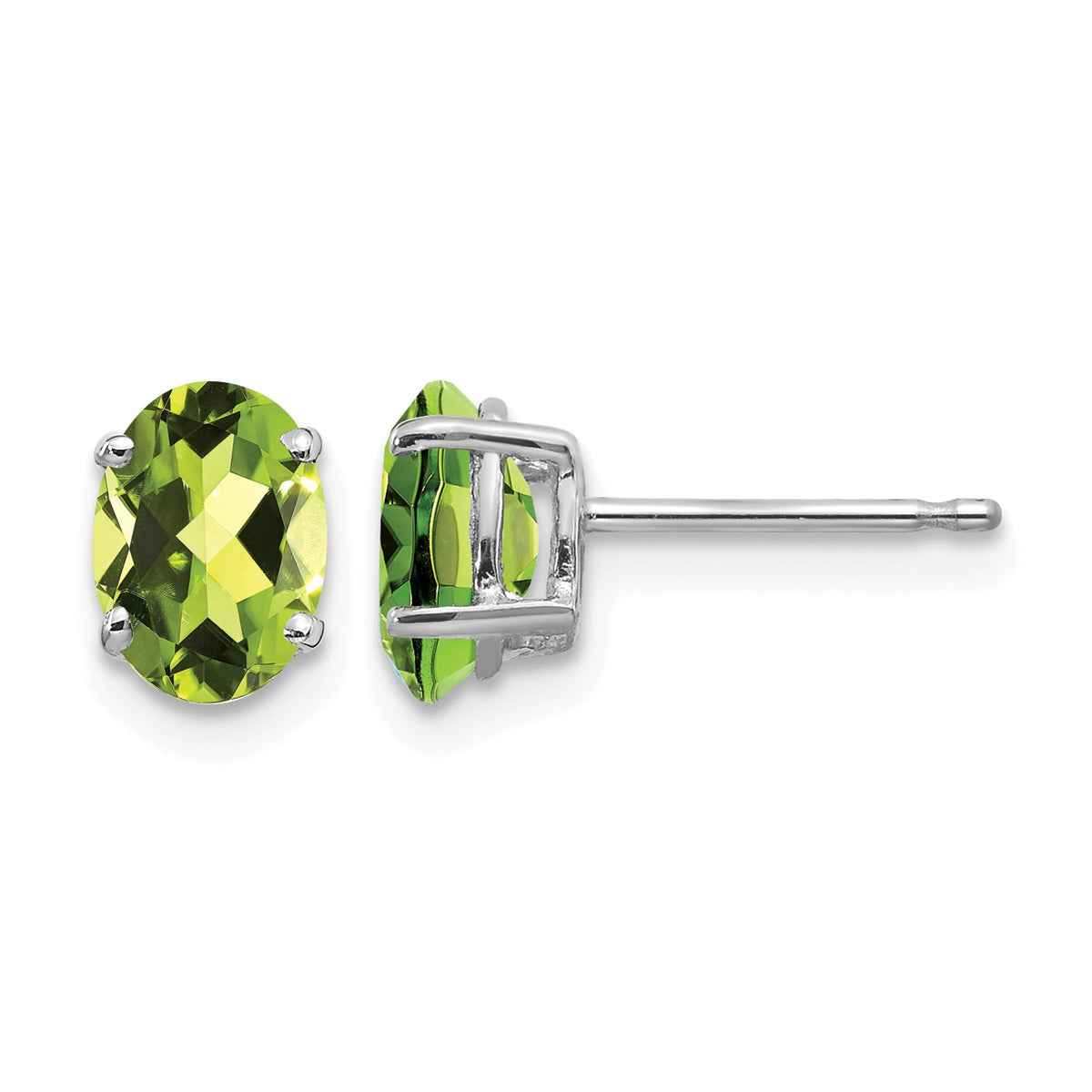14k White Gold 7x5mm Oval Peridot Post Earrings