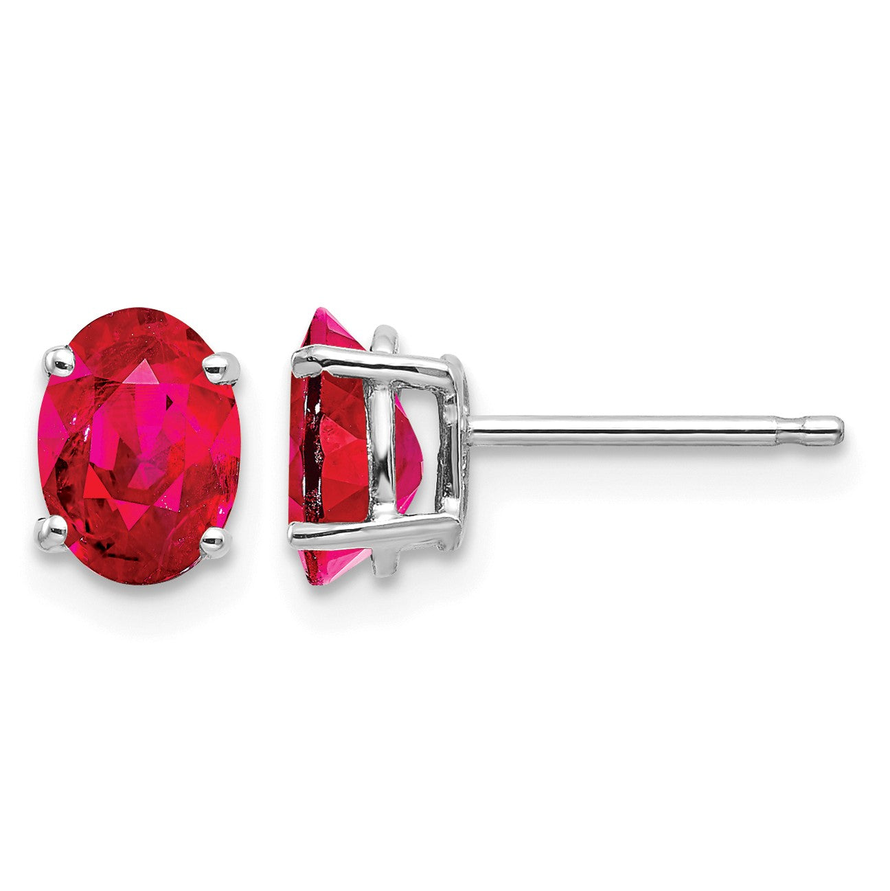 14k White Gold 7x5mm Oval Ruby Post Earrings