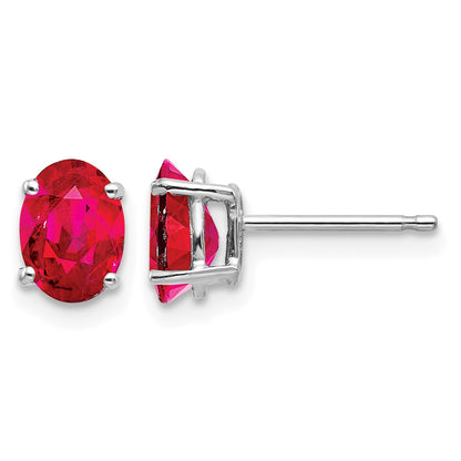 14k White Gold 7x5mm Oval Ruby Post Earrings